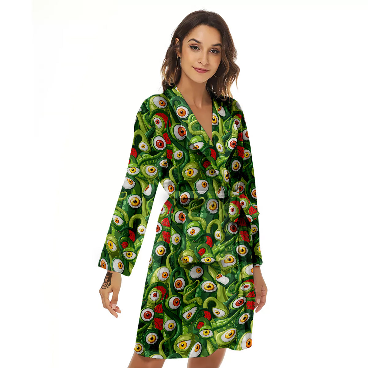 Green Alien Monster Print Pattern Women's Robe-grizzshop