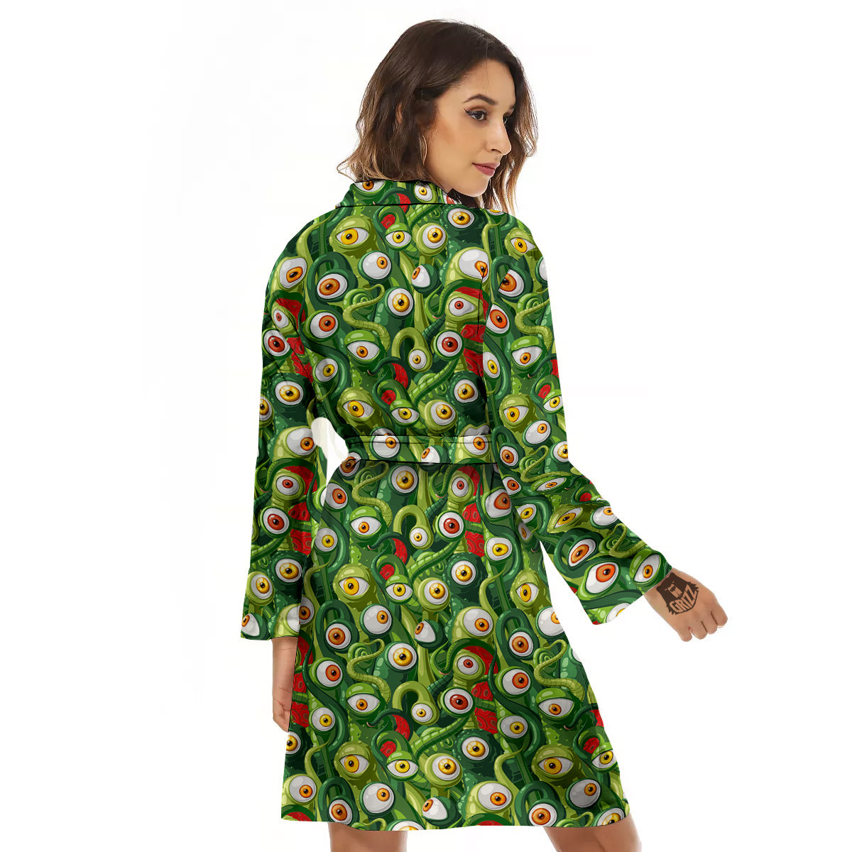 Green Alien Monster Print Pattern Women's Robe-grizzshop