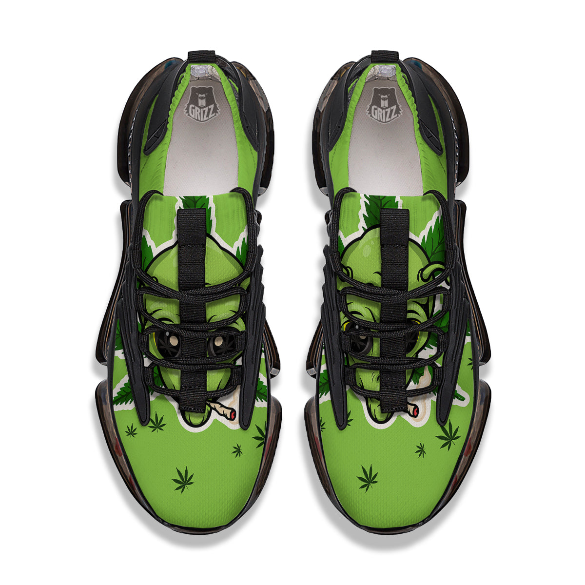 Green Alien Smoking Print Black Gym Shoes-grizzshop