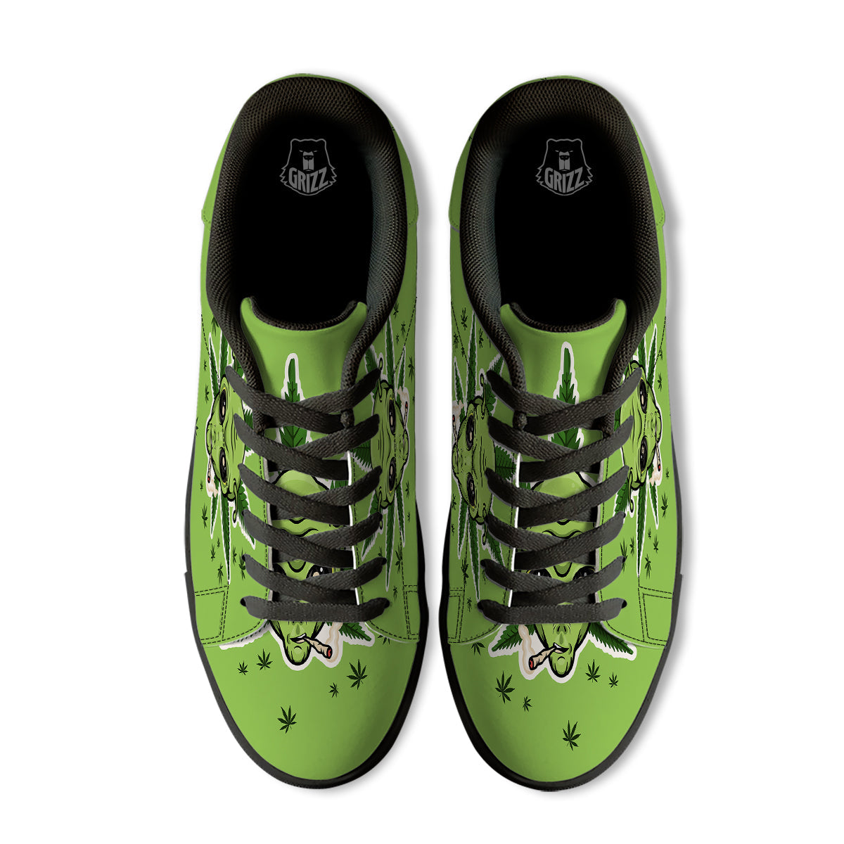 Green Alien Smoking Print Black Low Top Sneakers-grizzshop