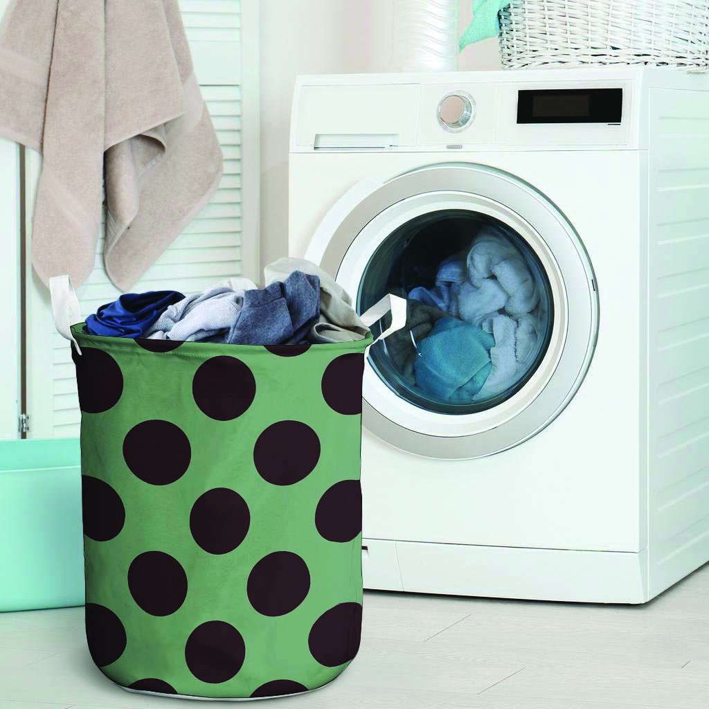 Green And Black Polka Dot Laundry Basket-grizzshop