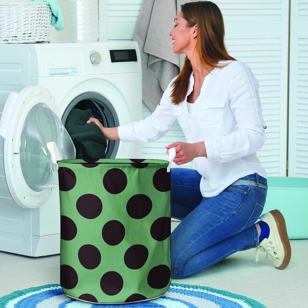 Green And Black Polka Dot Laundry Basket-grizzshop