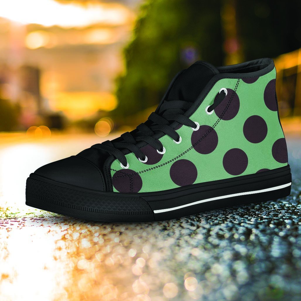 Green And Black Polka Dot Women's High Top Shoes-grizzshop