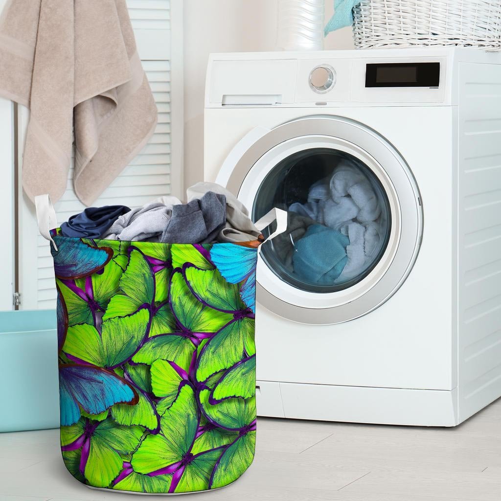 Green And Blue Butterfly Print Laundry Basket-grizzshop