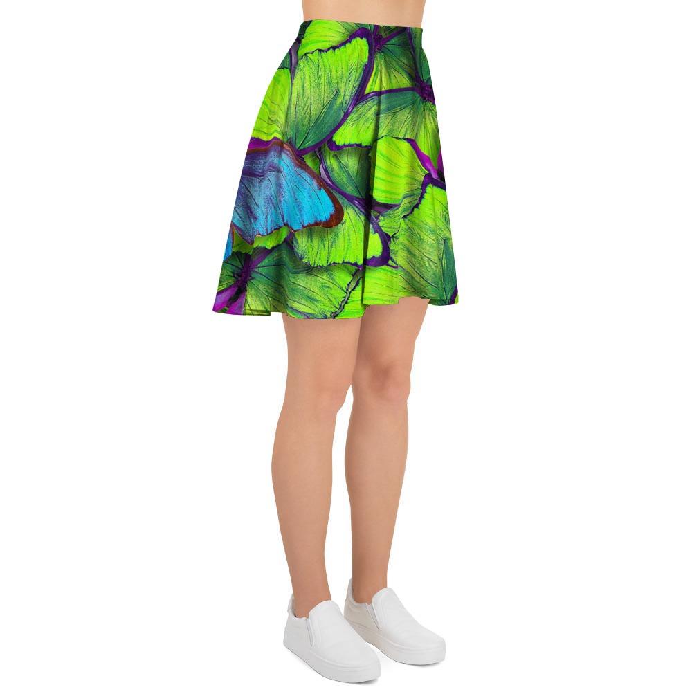 Green And Blue Butterfly Print Women's Skirt-grizzshop