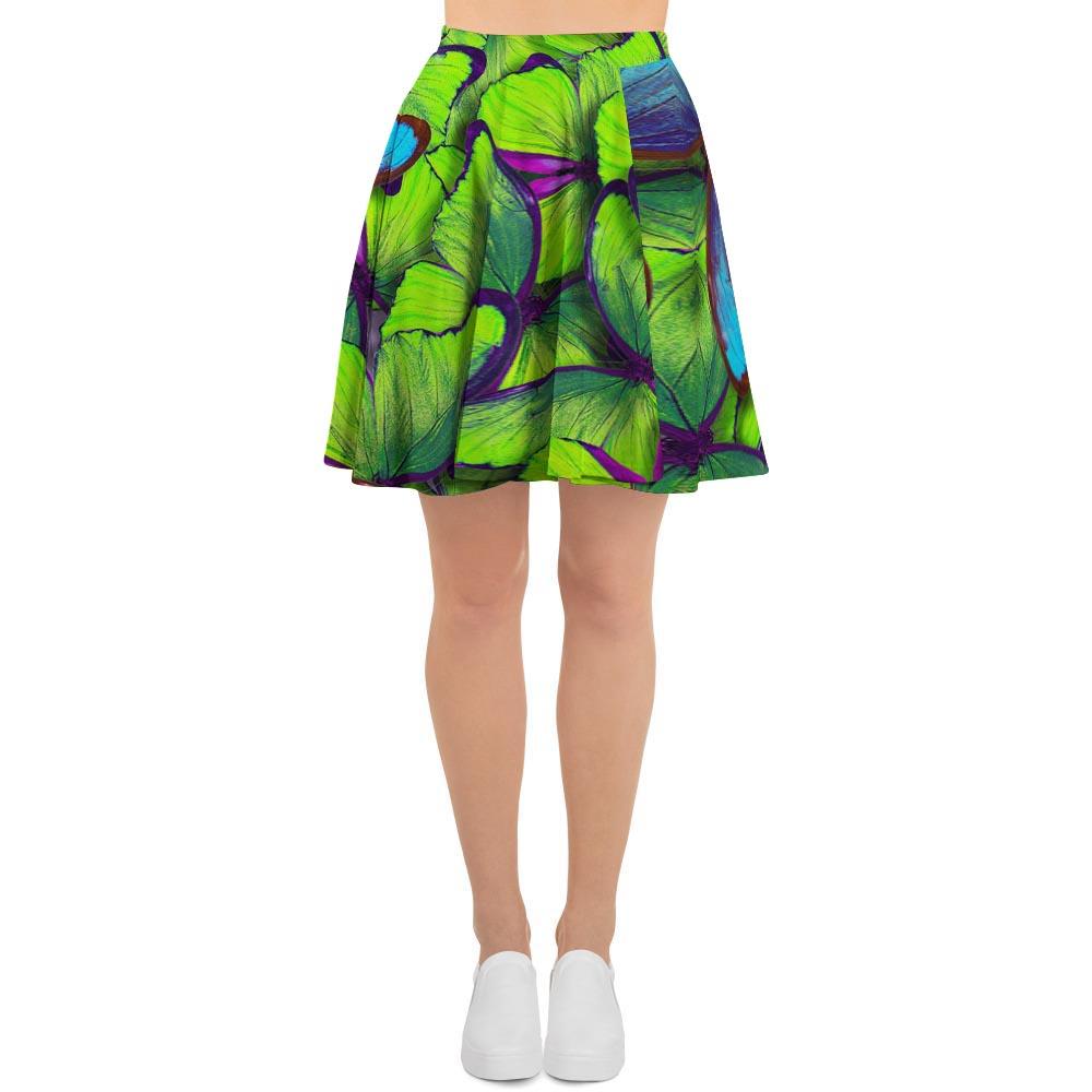 Green And Blue Butterfly Print Women's Skirt-grizzshop