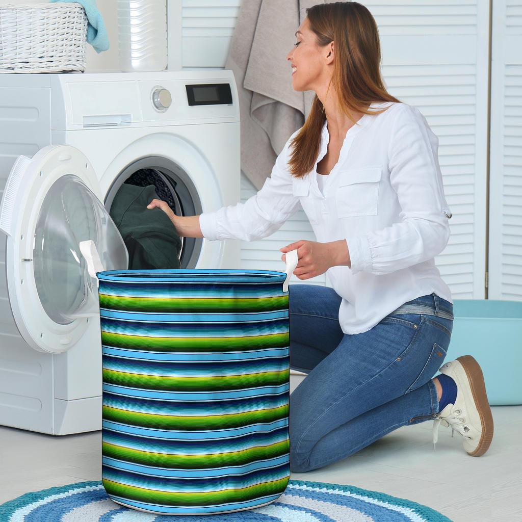 Green And Blue Mexican Baja Laundry Basket-grizzshop