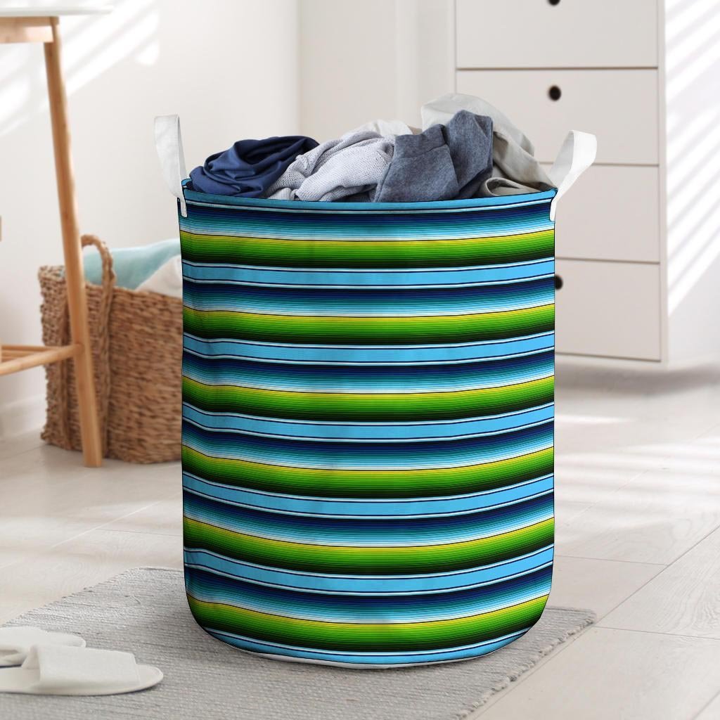 Green And Blue Mexican Baja Laundry Basket-grizzshop