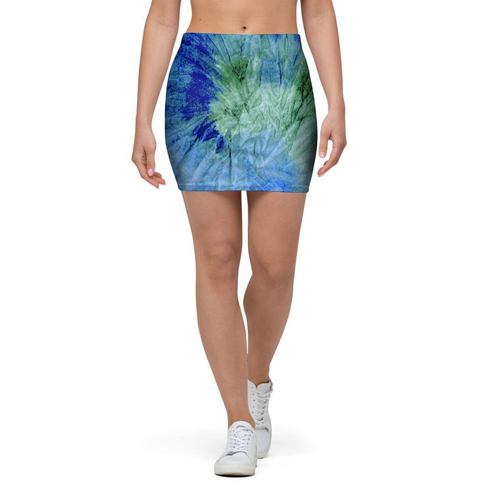 Green And Blue Tie Dye Mini Skirt-grizzshop