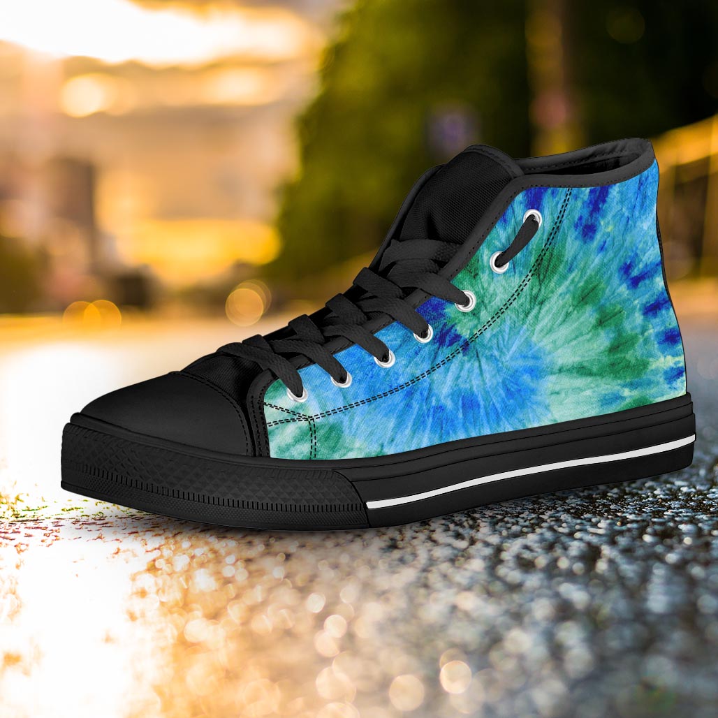 Green And Blue Tie Dye Women's High Top Shoes-grizzshop