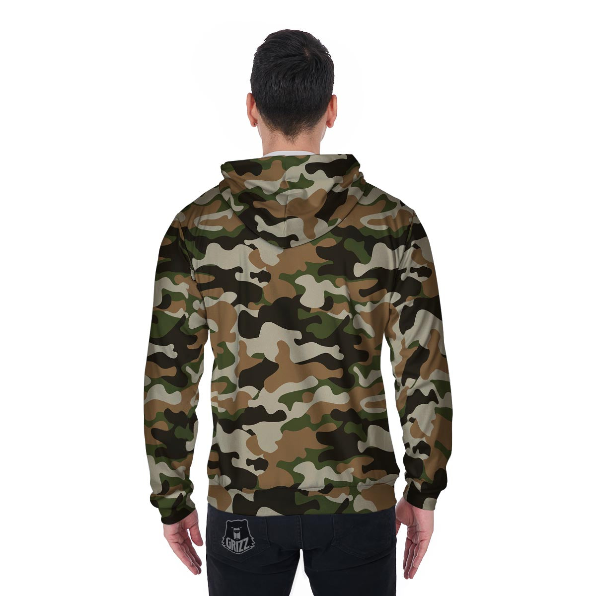 Green And Brown Camouflage Print Men's Zip Up Hoodie-grizzshop