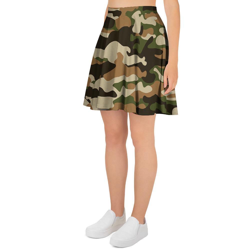 Green And Brown Camouflage Print Women's Skirt-grizzshop