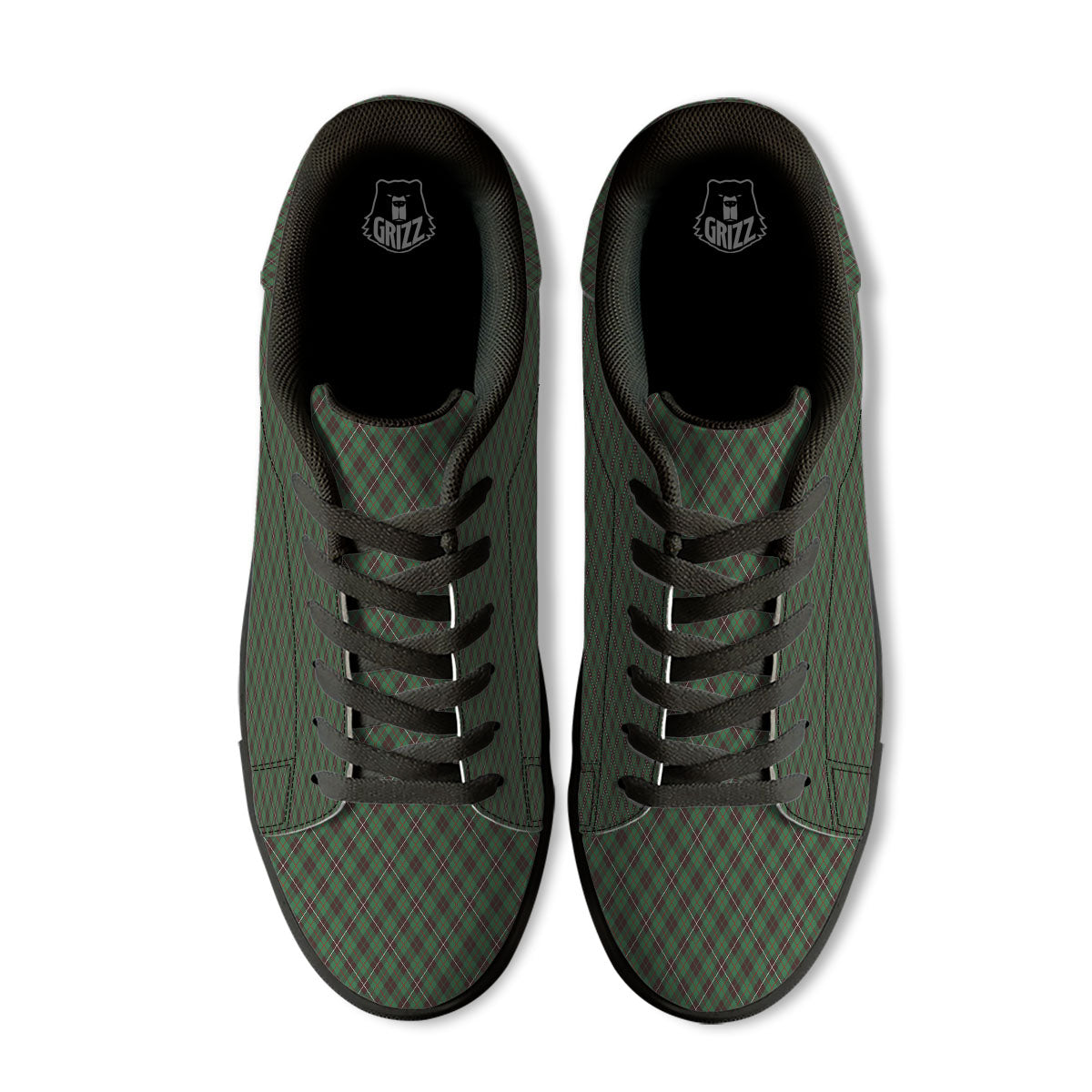 Green And Red Line Plaid Print Pattern Black Low Top Sneakers-grizzshop