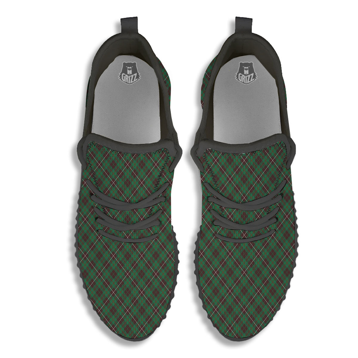 Green And Red Line Plaid Print Pattern Black Walking Shoes-grizzshop