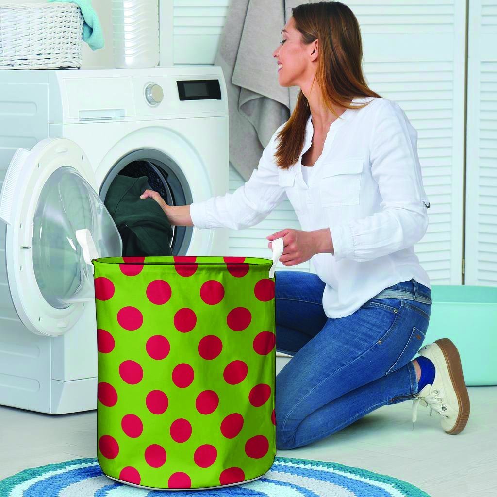 Green And Red Polka Dot Laundry Basket-grizzshop