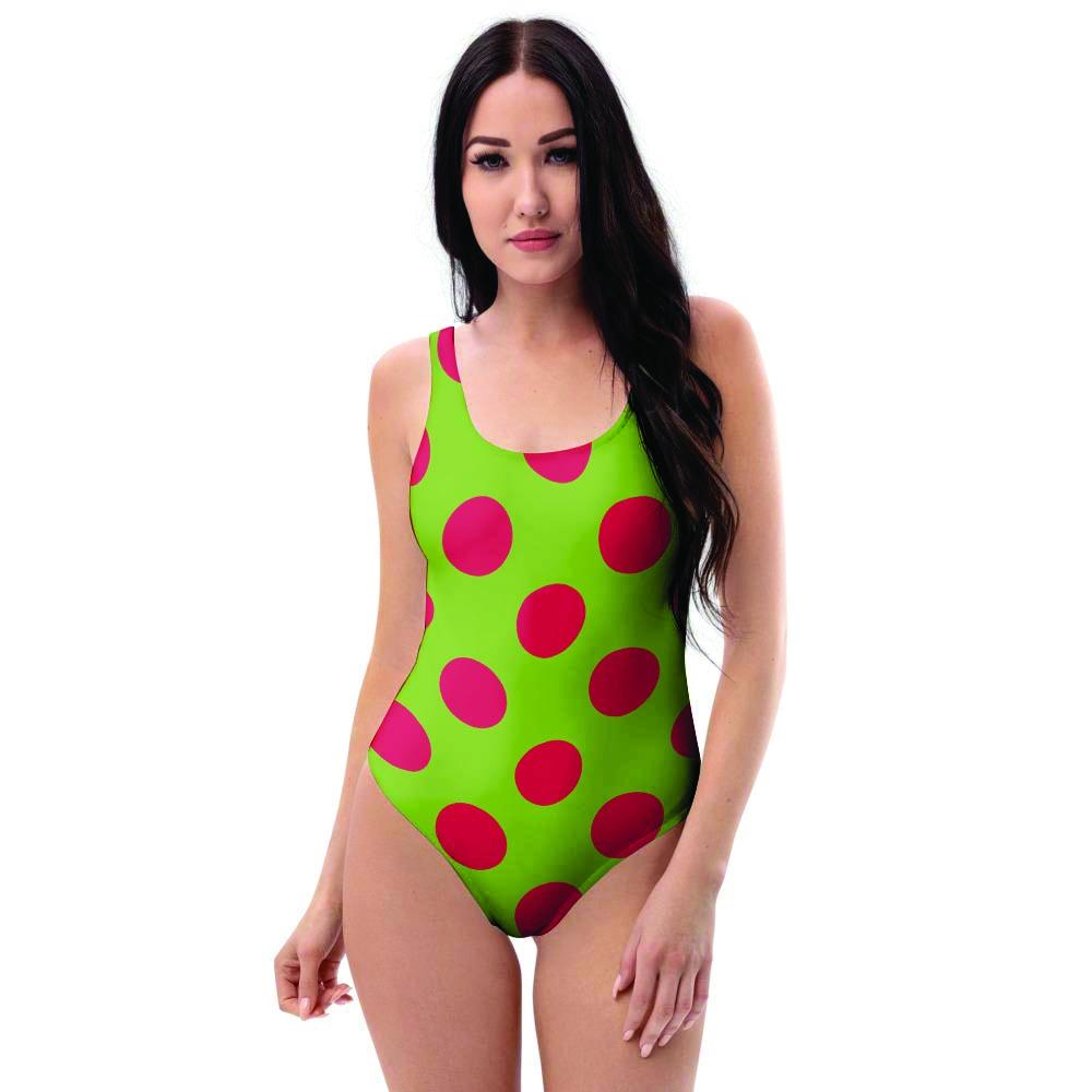 Green And Black Polka Dot One Piece Swimsuite