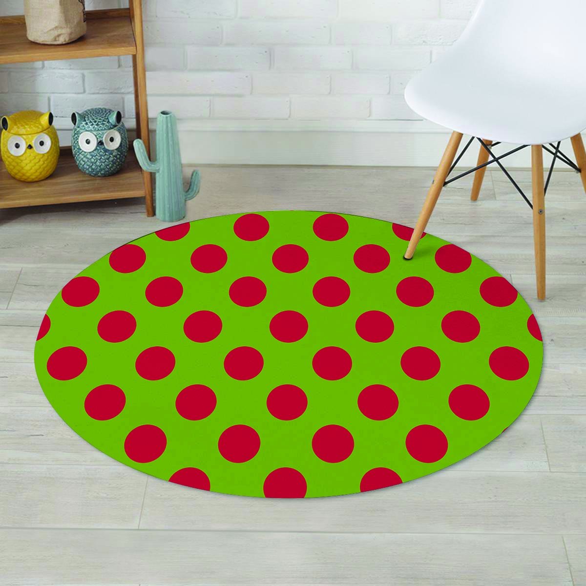 Green And Red Polka Dot Round Rug-grizzshop