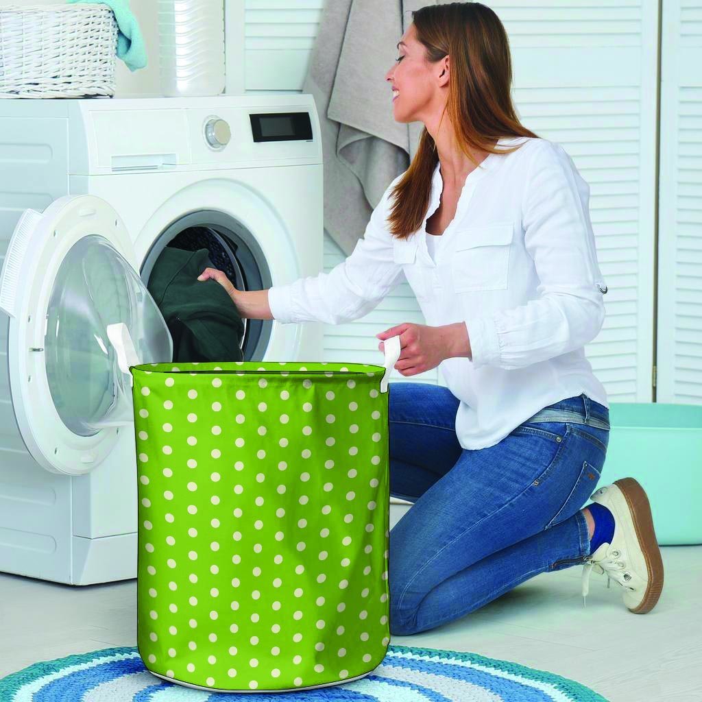 Green And White Polka Dot Laundry Basket-grizzshop