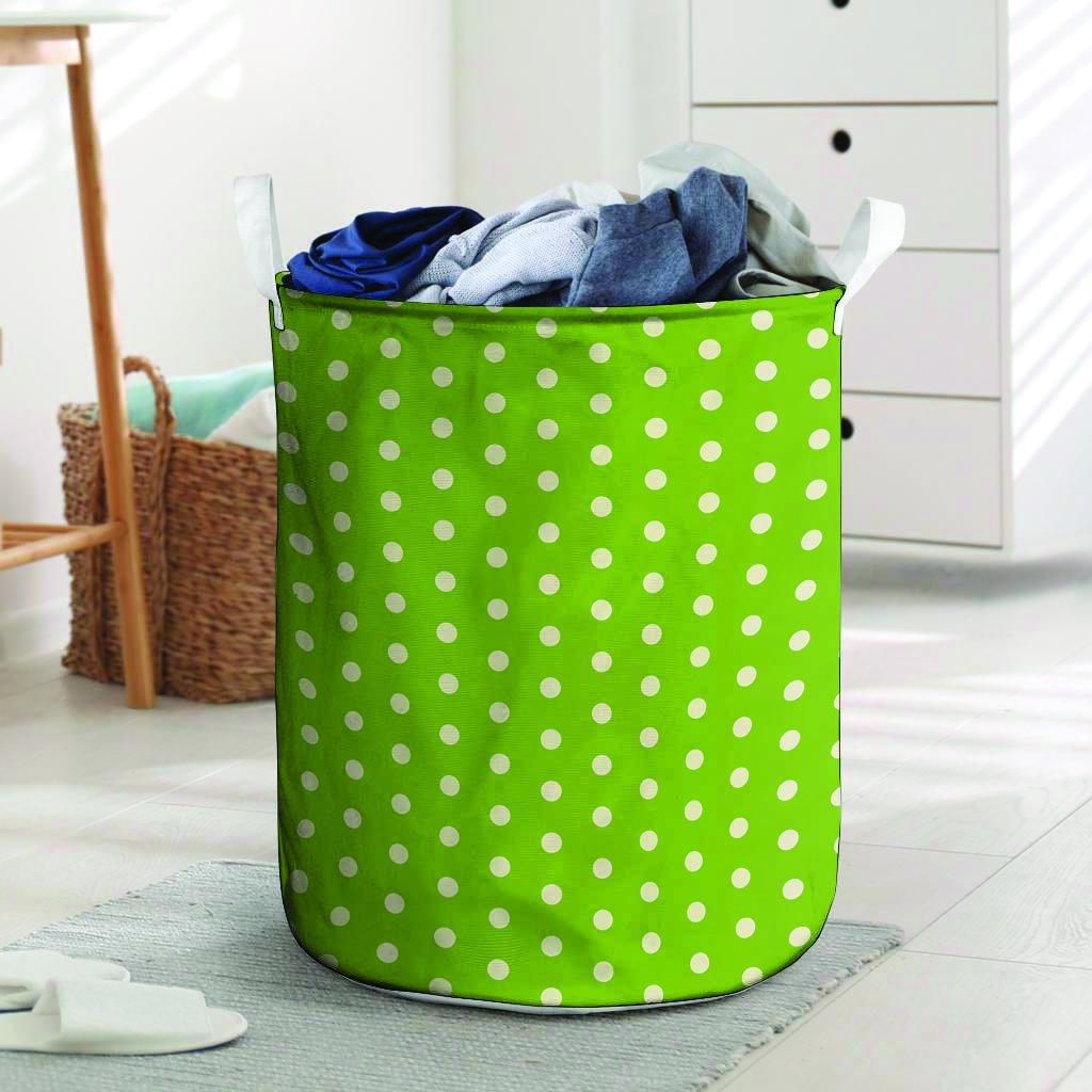 Green And White Polka Dot Laundry Basket-grizzshop