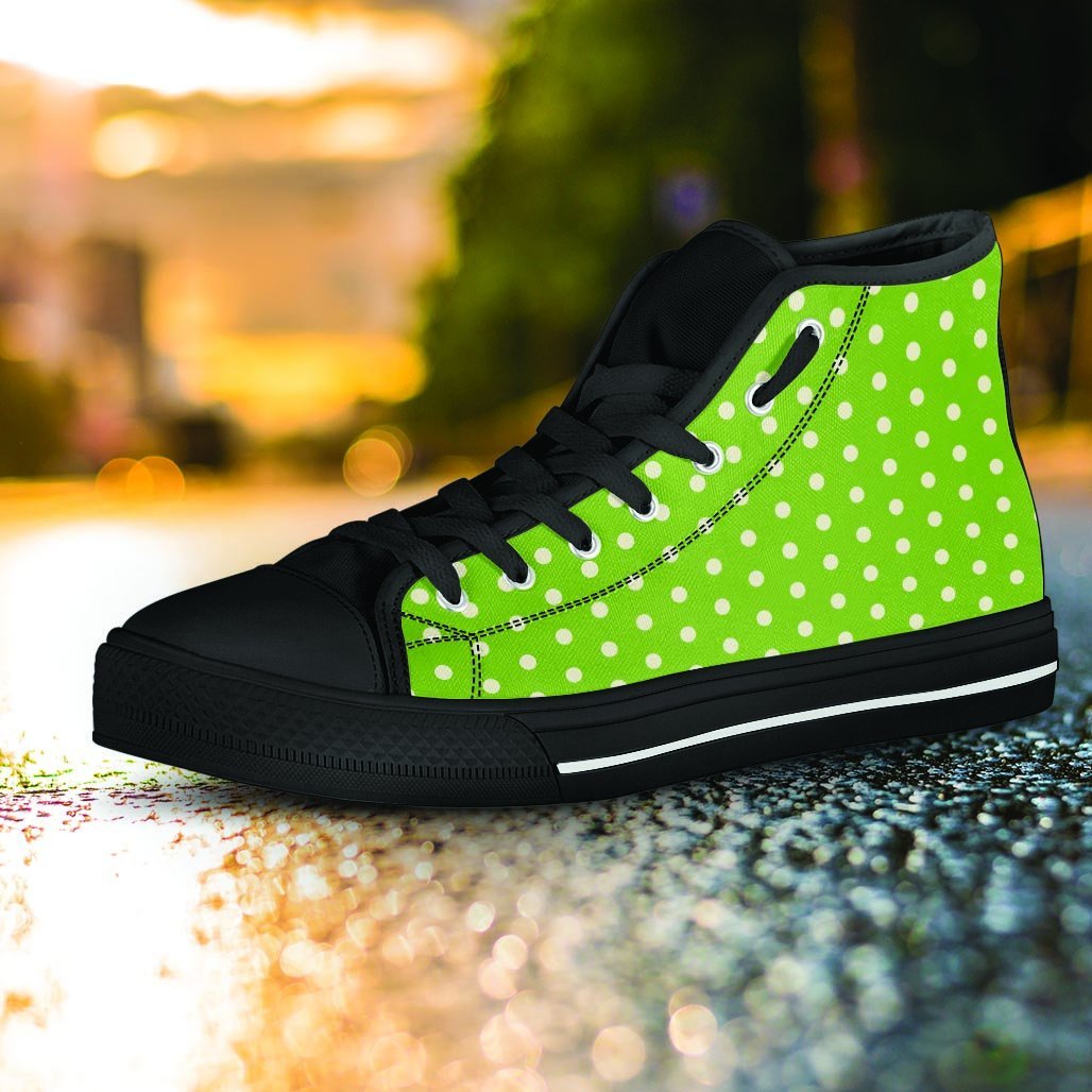 Green And White Polka Dot Women's High Top Shoes-grizzshop