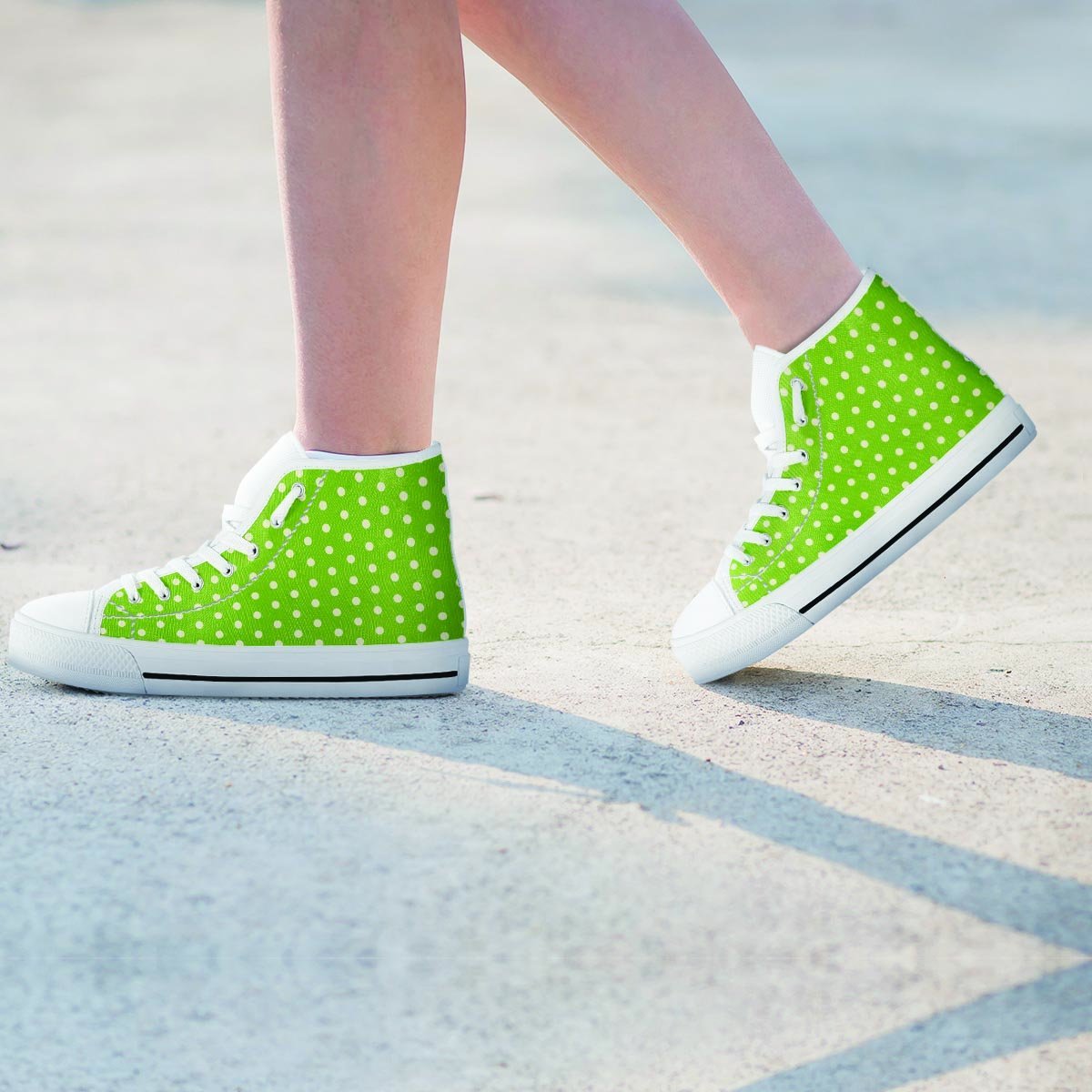 Green And White Polka Dot Women's High Top Shoes-grizzshop