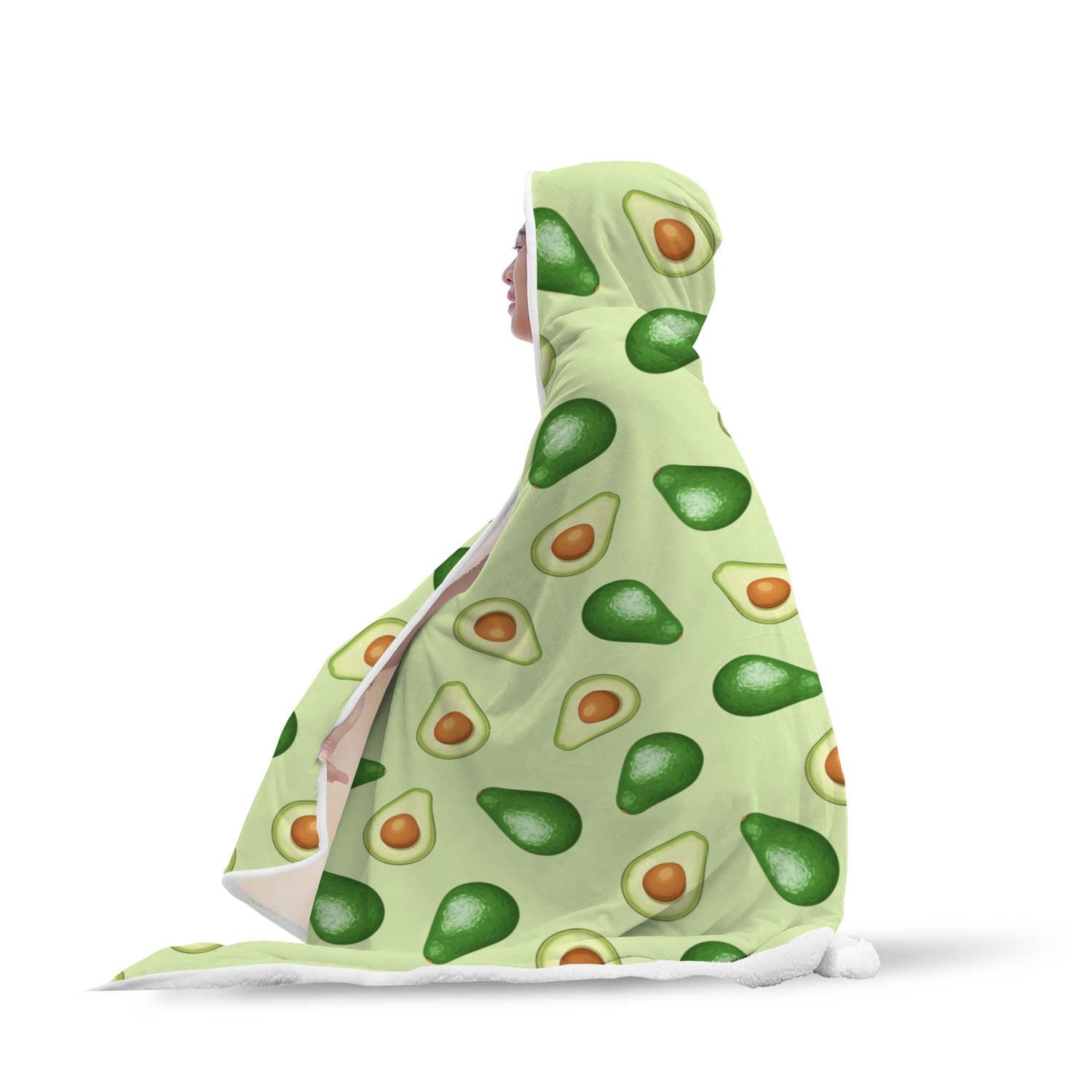 Green Avocado Pattern Print Hooded Blanket-grizzshop