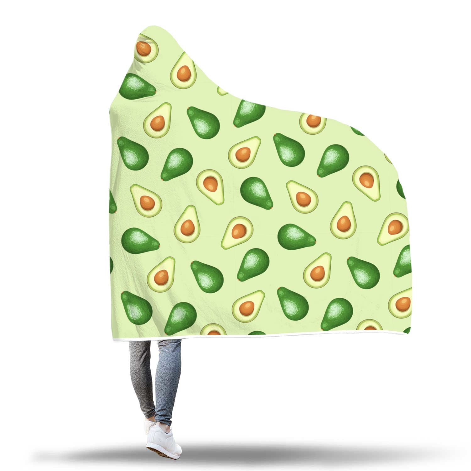 Green Avocado Pattern Print Hooded Blanket-grizzshop