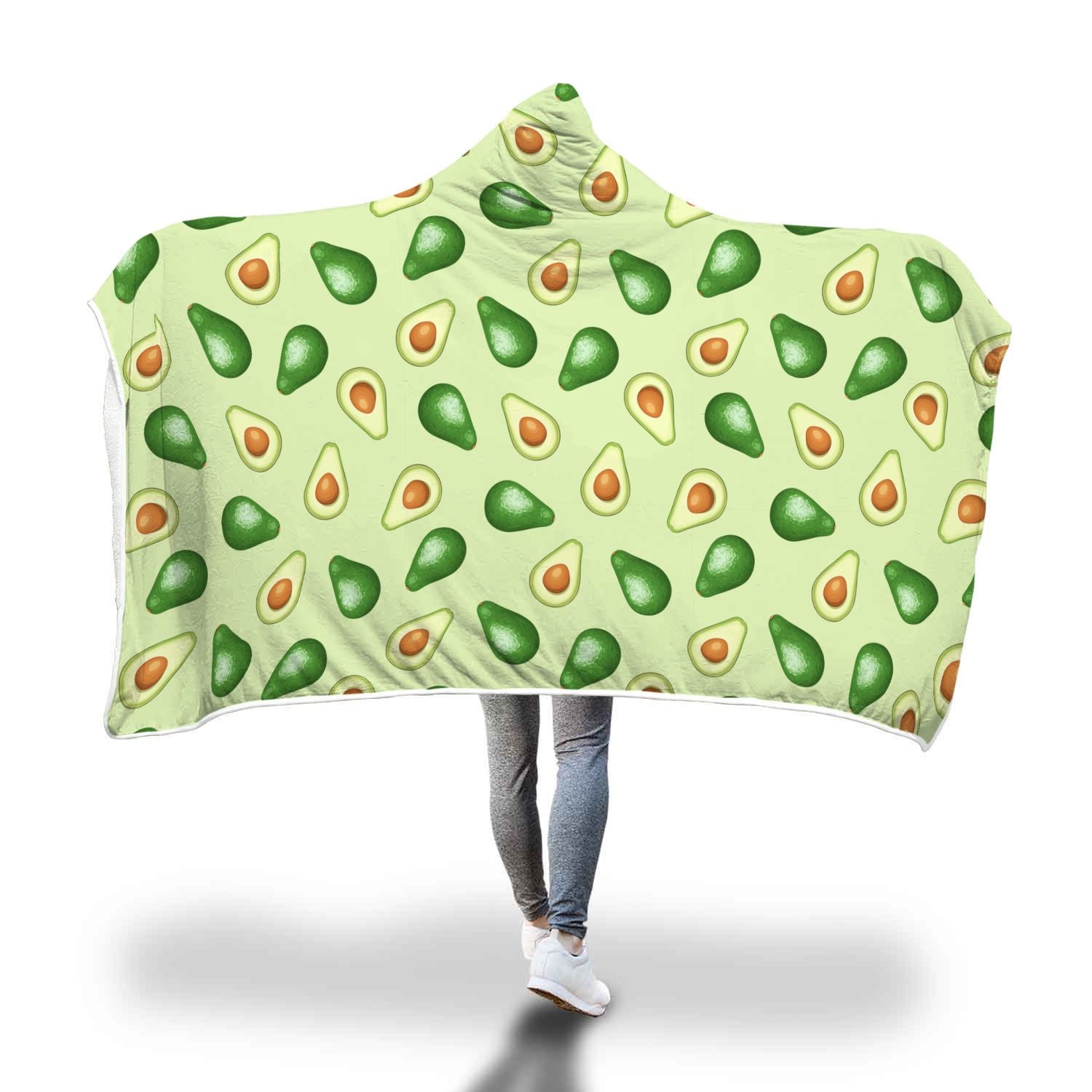 Green Avocado Pattern Print Hooded Blanket-grizzshop