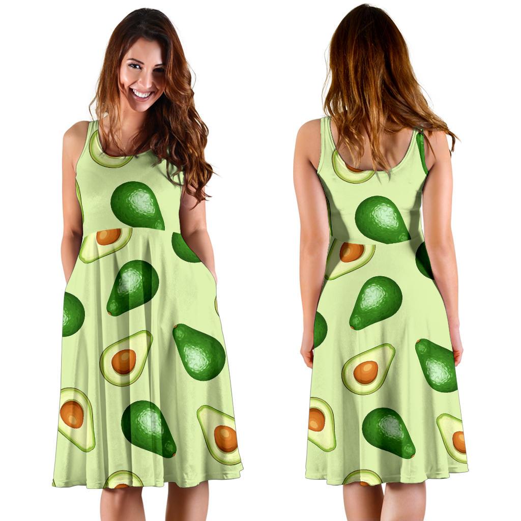 Green Avocado Patttern Print Dress-grizzshop