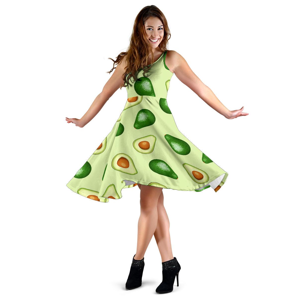Green Avocado Patttern Print Dress-grizzshop