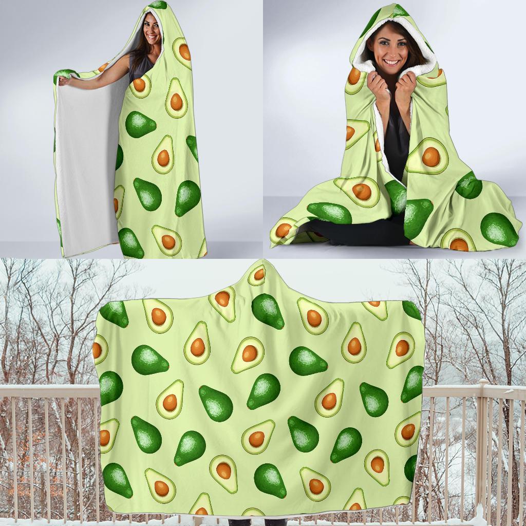 Green Avocado Patttern Print Hooded Blanket-grizzshop