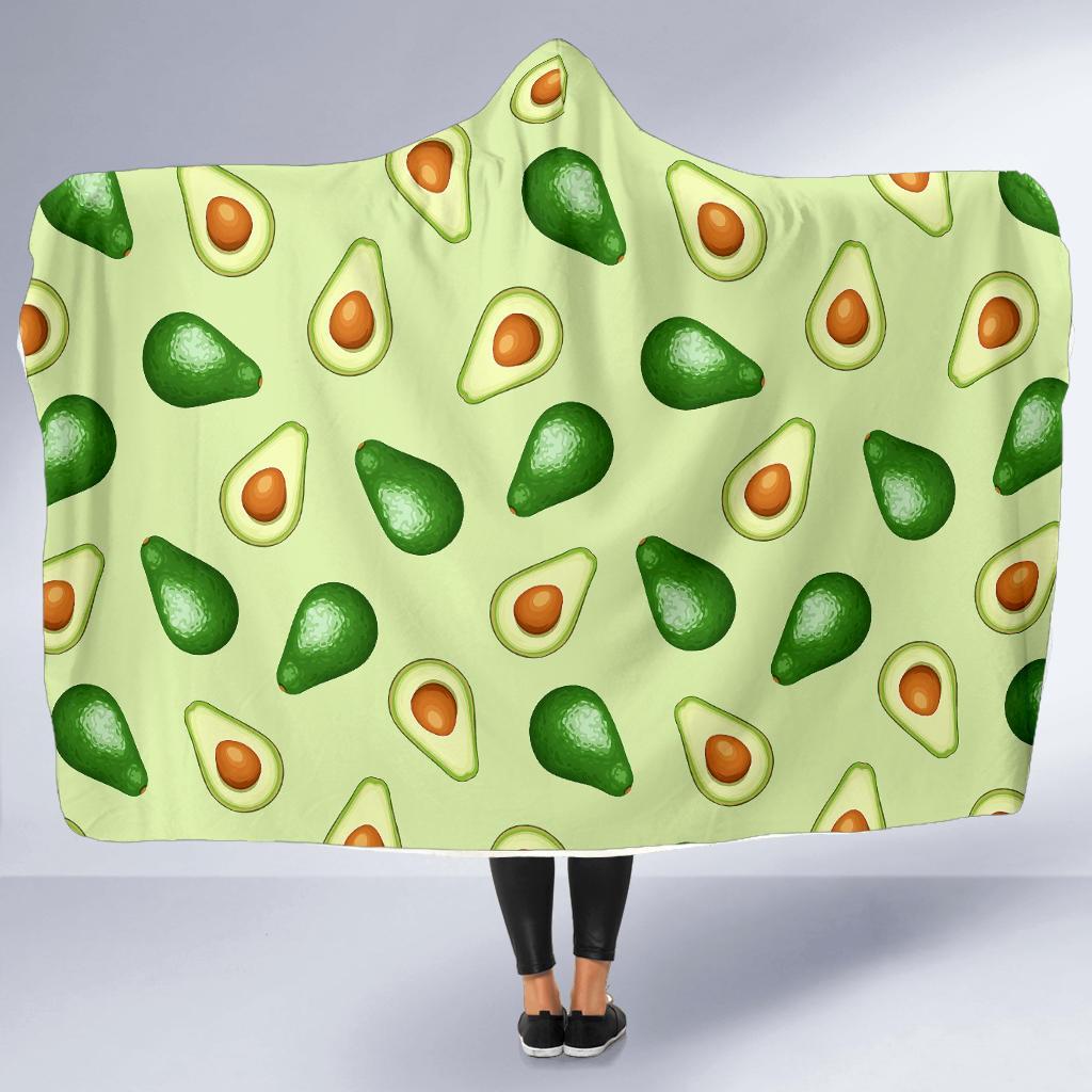 Green Avocado Patttern Print Hooded Blanket-grizzshop