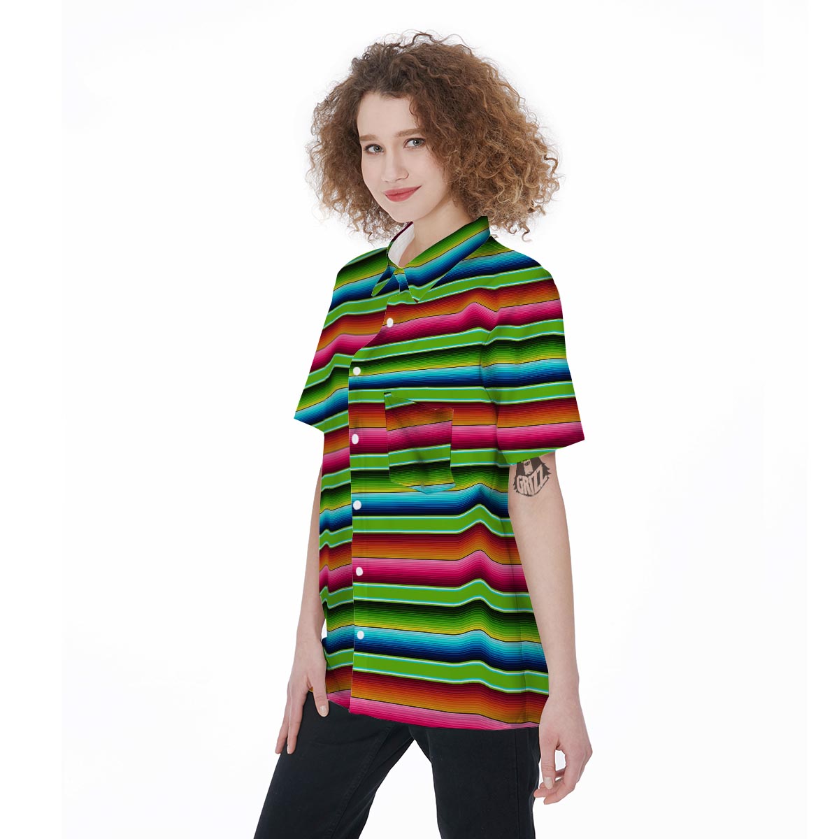 Green Baja Serape Women's Short Sleeve Shirts-grizzshop