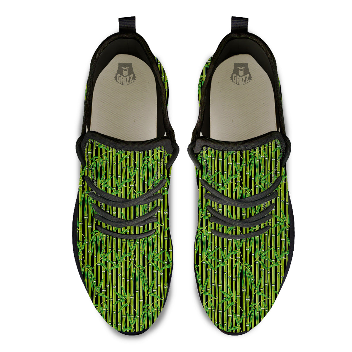 Green Bamboo And Leaves Print Pattern Black Athletic Shoes-grizzshop