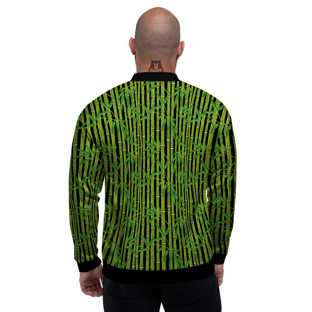 Green Bamboo And Leaves Print Pattern Men's Bomber Jacket-grizzshop
