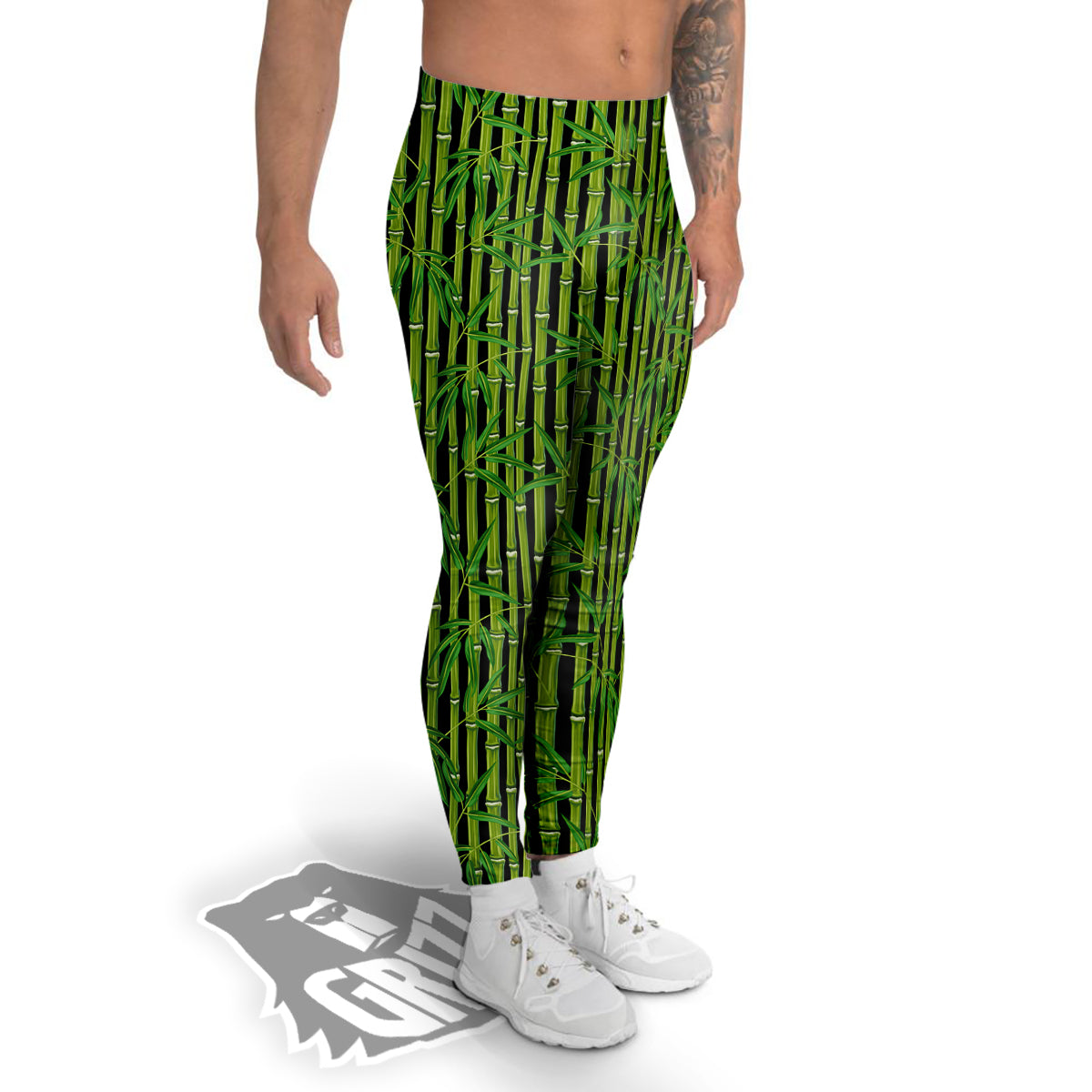 Green Bamboo And Leaves Print Pattern Men's Leggings-grizzshop
