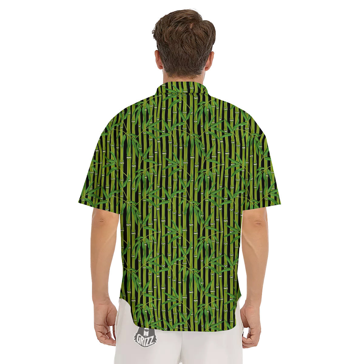 Green Bamboo And Leaves Print Pattern Men's Short Sleeve Shirts-grizzshop