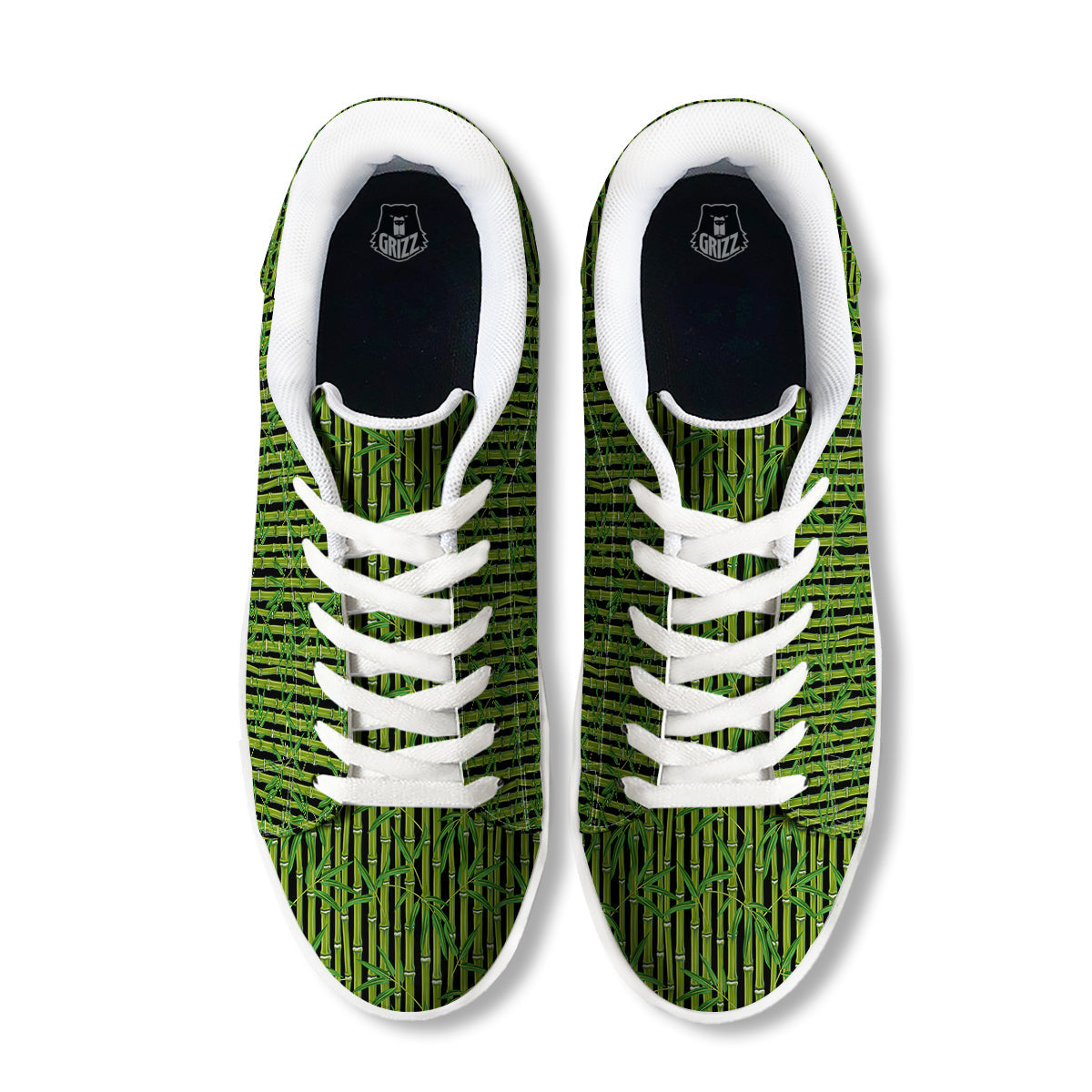 Green Bamboo And Leaves Print Pattern White Low Top Sneakers-grizzshop