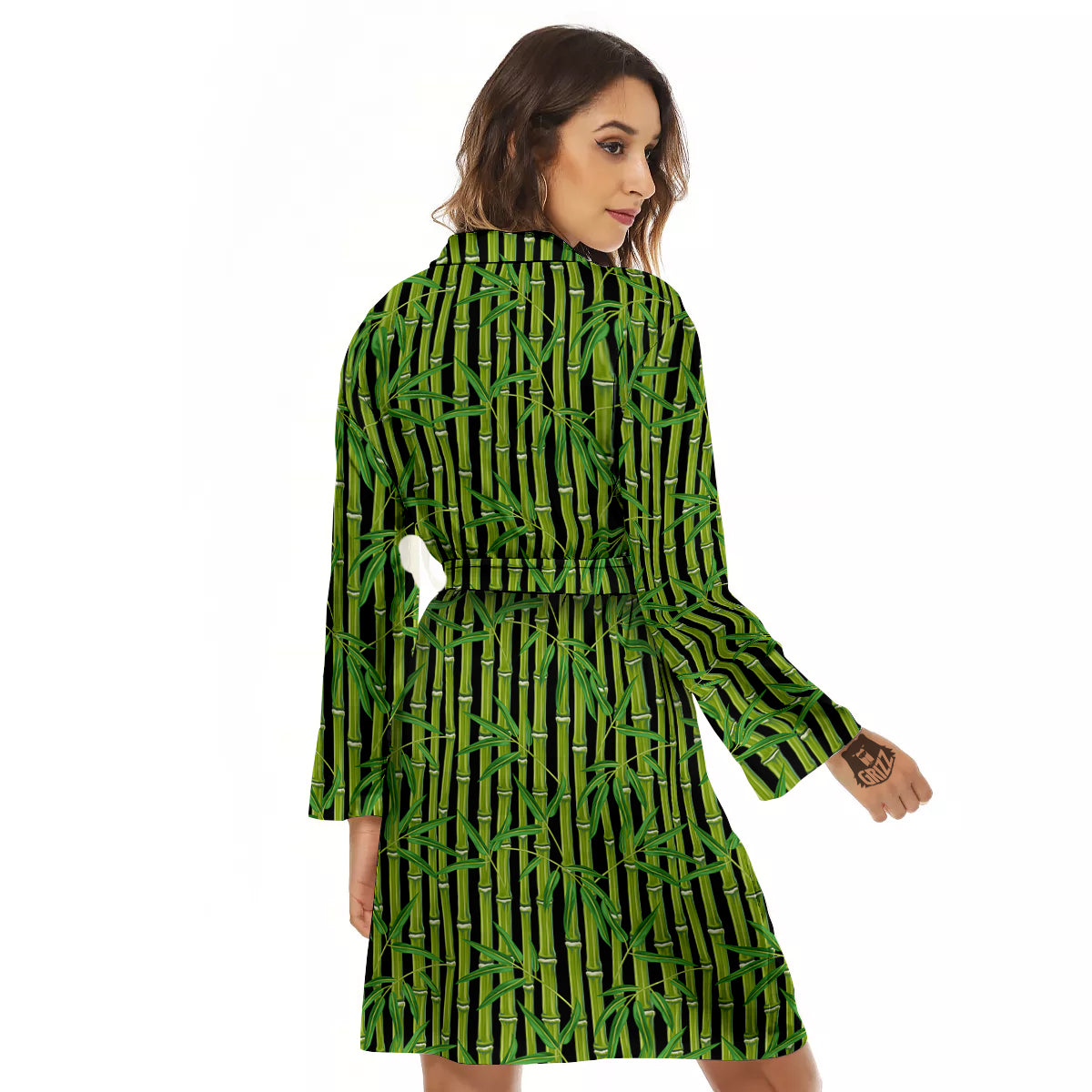 Green Bamboo And Leaves Print Pattern Women's Robe-grizzshop