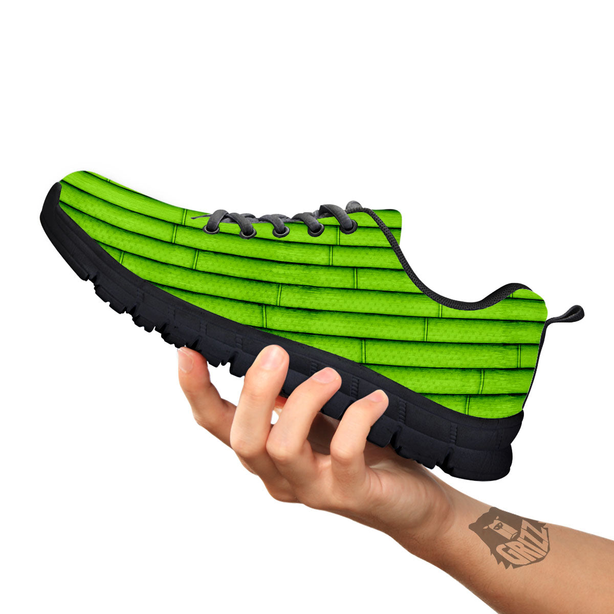 Green Bamboo Print Black Sneaker-grizzshop