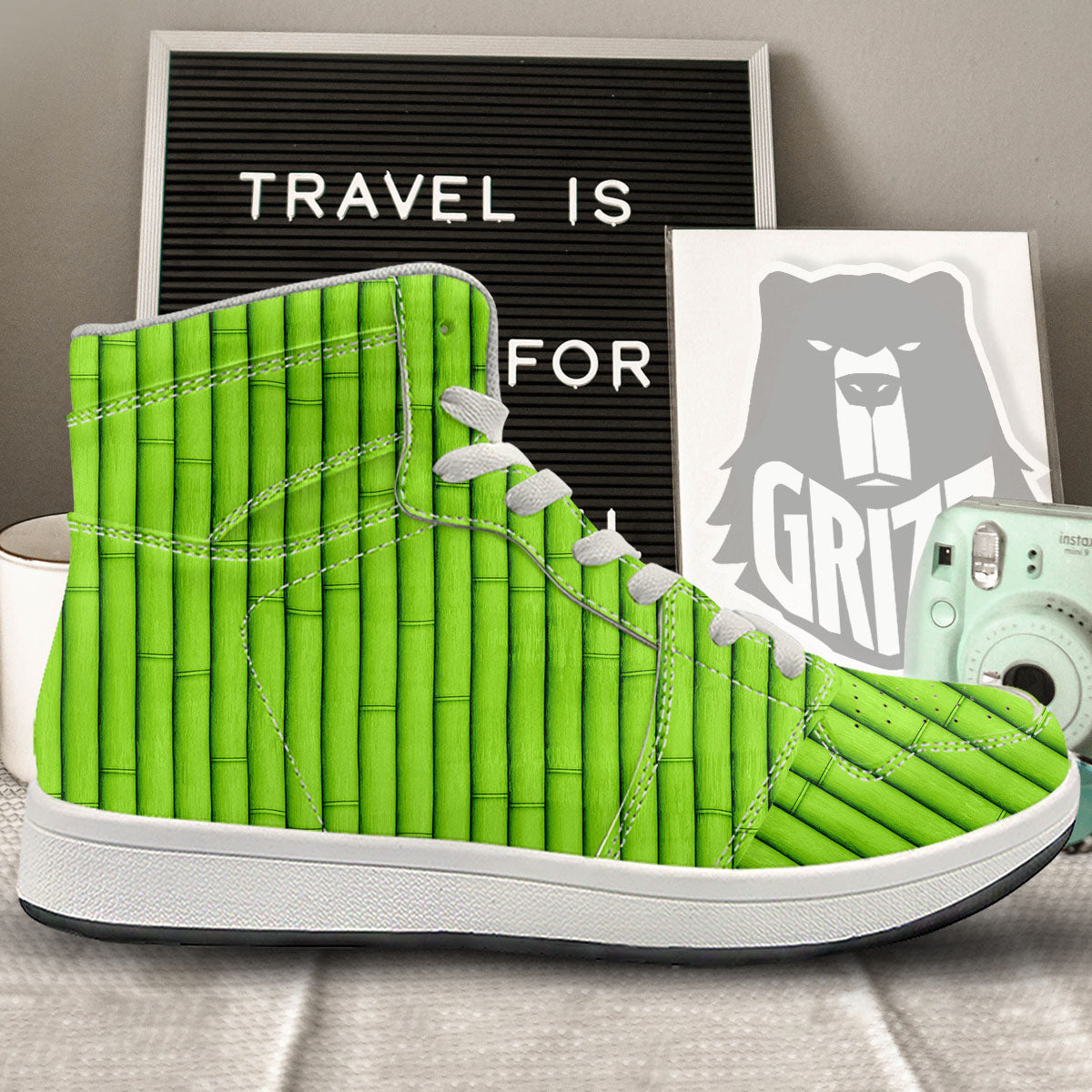 Green Bamboo Print High Top Sneakers-grizzshop
