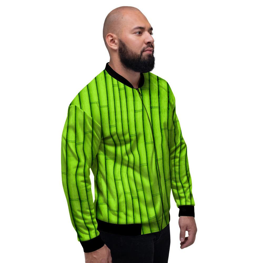 Green Bamboo Print Men's Bomber Jacket-grizzshop
