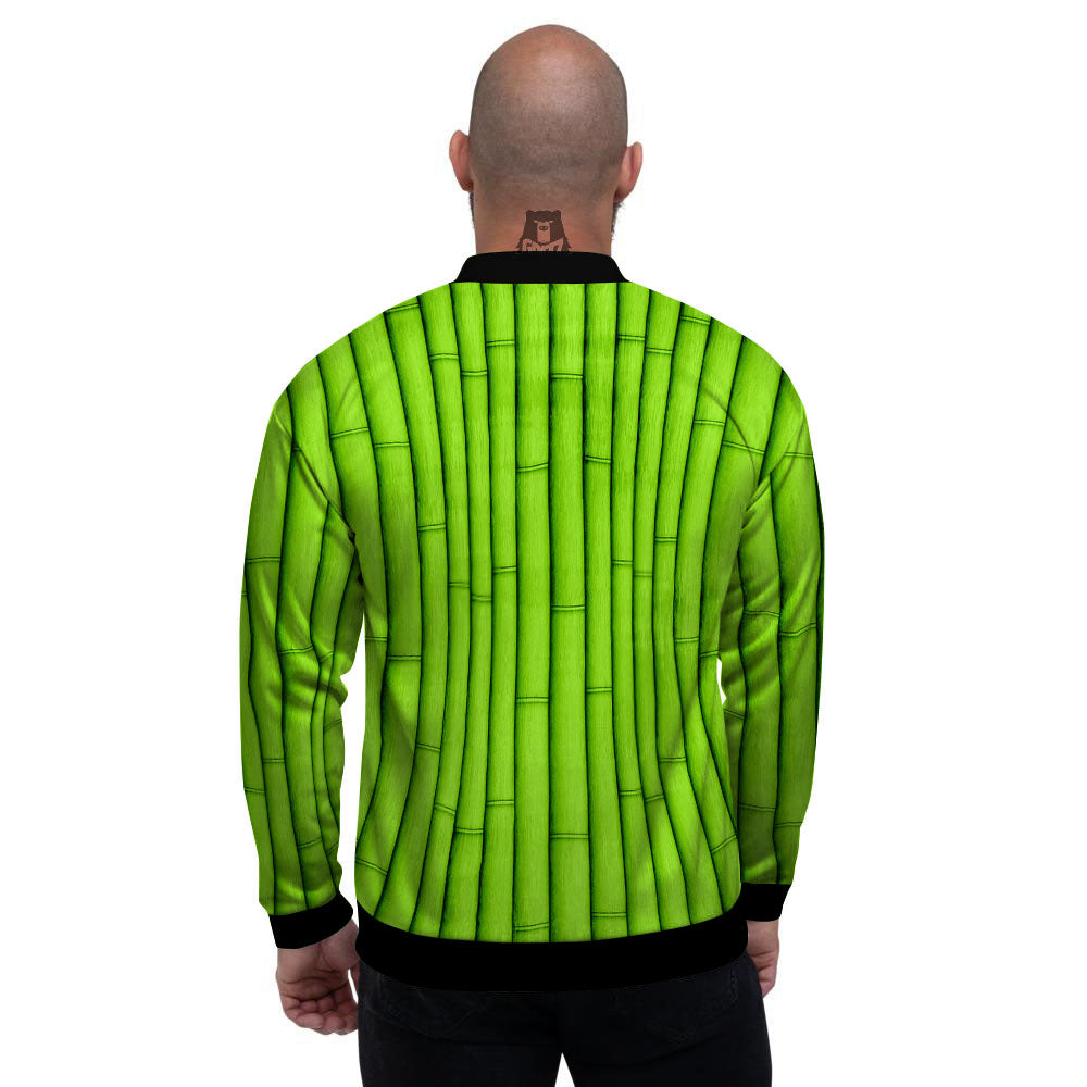 Green Bamboo Print Men's Bomber Jacket-grizzshop