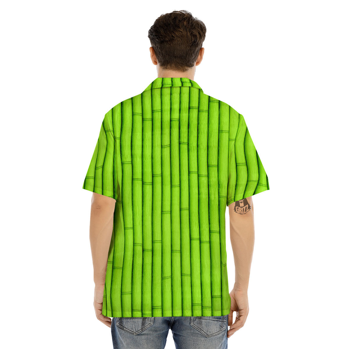 Green Bamboo Print Men's Hawaiian Shirt-grizzshop