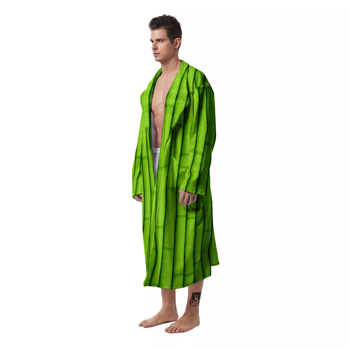 Green Bamboo Print Men's Robe-grizzshop