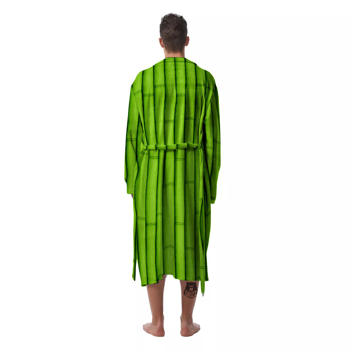 Green Bamboo Print Men's Robe-grizzshop