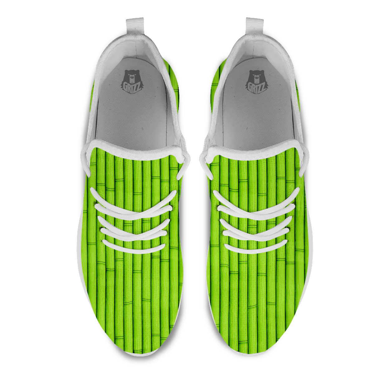 Green Bamboo Print White Athletic Shoes-grizzshop