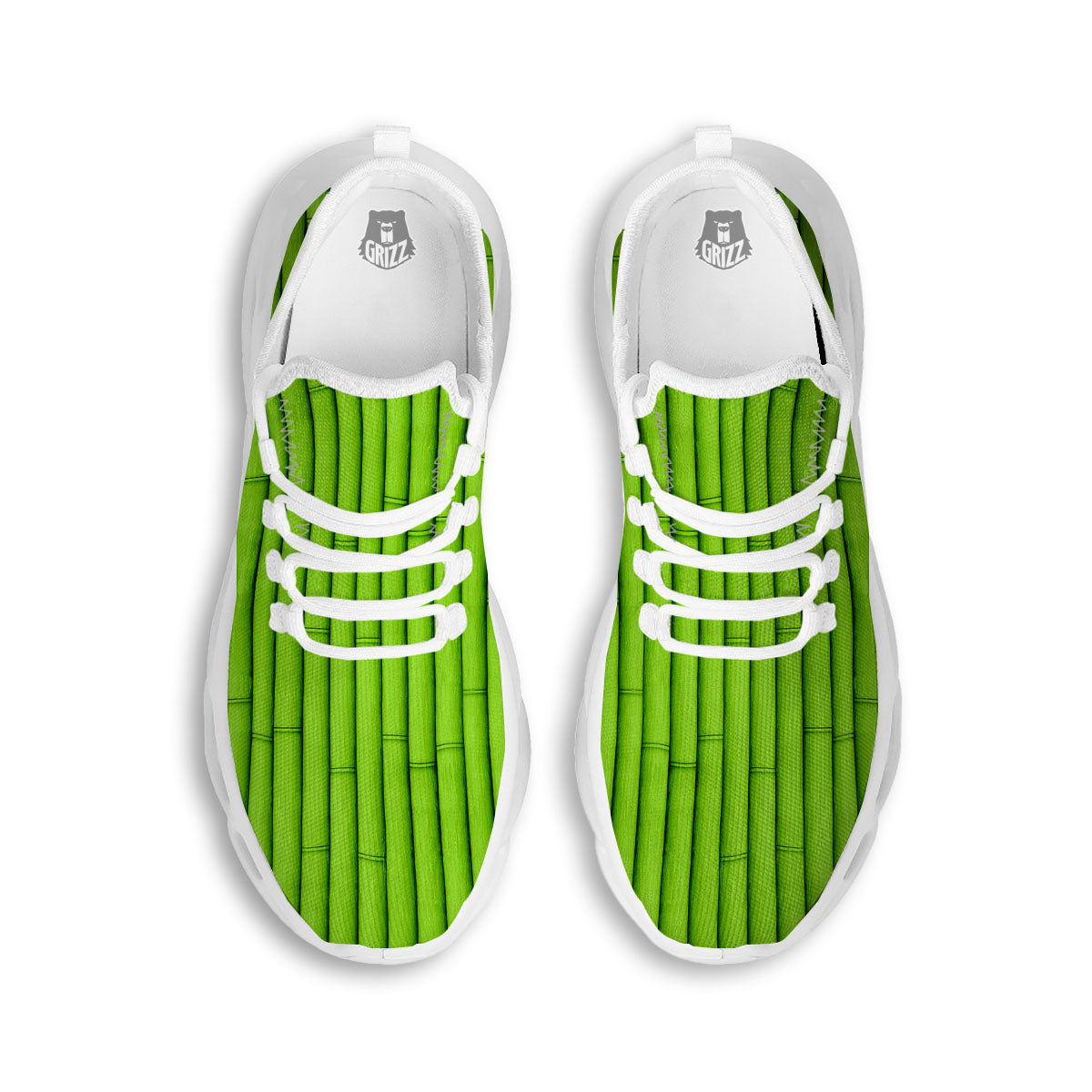 Green Bamboo Print White Running Shoes-grizzshop