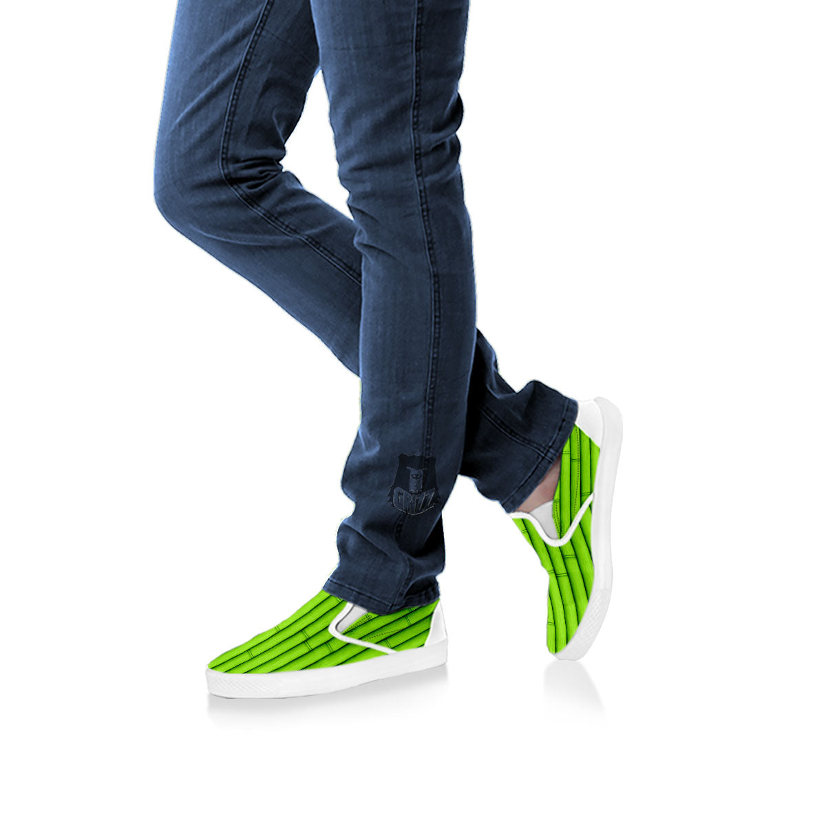 Green Bamboo Print White Slip On Shoes-grizzshop