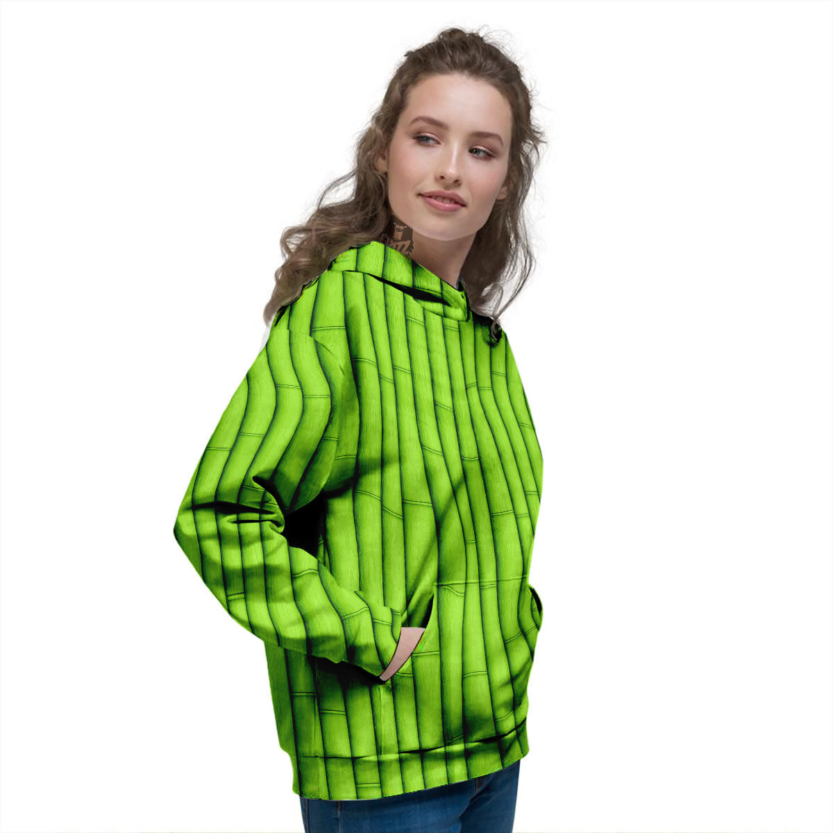 Green Bamboo Print Women's Hoodie-grizzshop